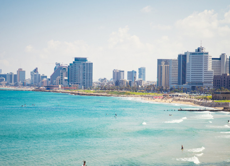 A landscape view of the Tel Aviv coastline.
