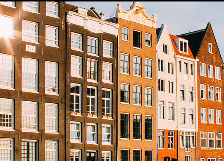 Colorful buildings that make up Amsterdam's streets.