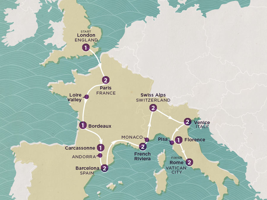 Play & Pause: Central & Southern Europe Highlights map